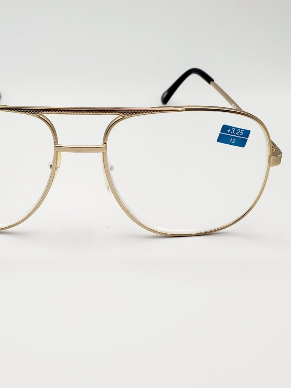 Sleek Matte Gold Rim Aviator Readers +3.25 Brown Temple Tips 54-20-140